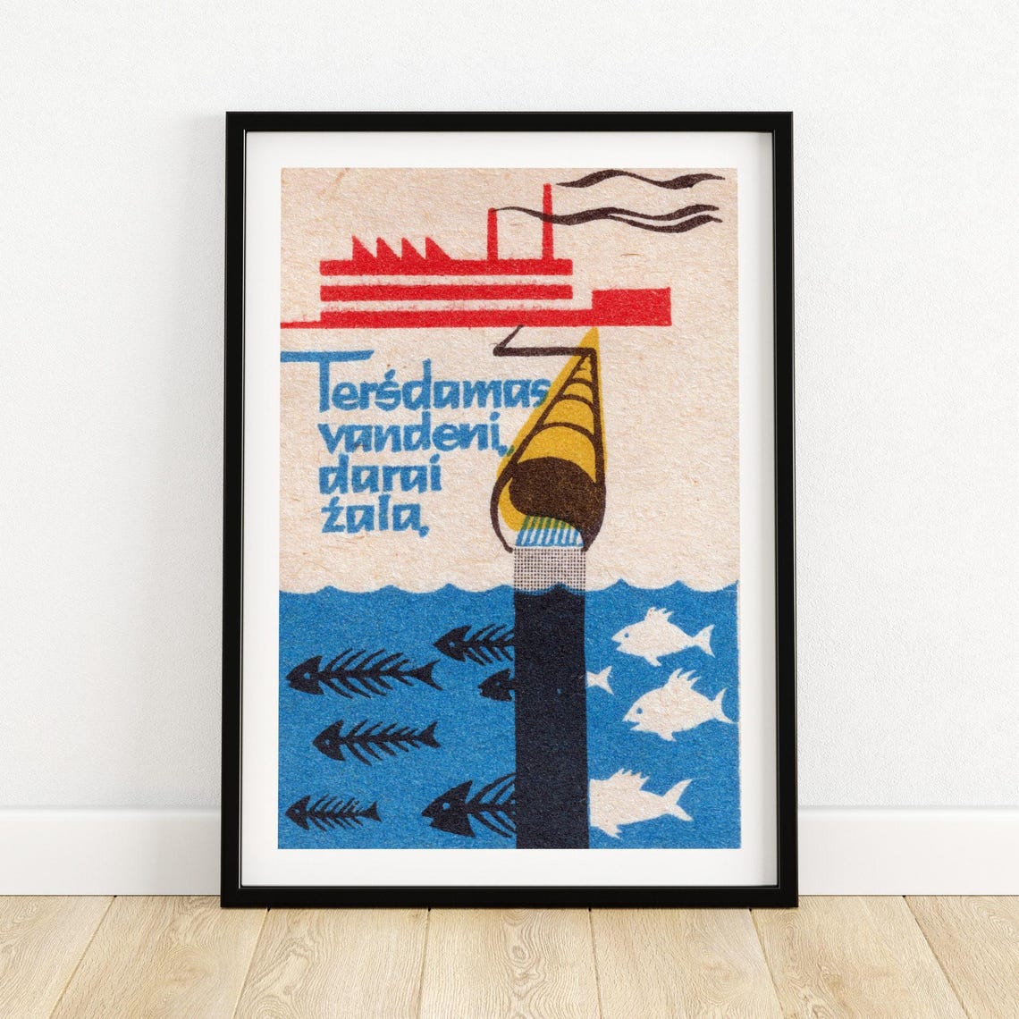 Save Our Water Fish Factory Pollution Vintage Lithuanian Poster