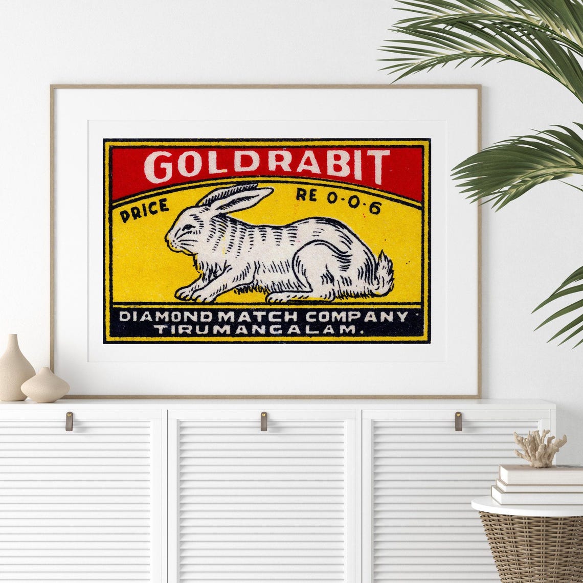Goldrabit White Rabbit Vintage Indian Safety Matches Label Poster - Image 2