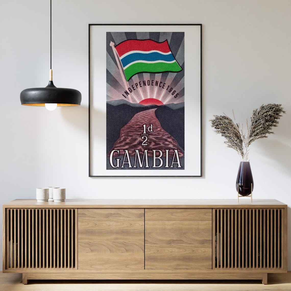 Gambia 1965 Independence Flag Sunrise Vintage African Stamp Art Poster - Image 4