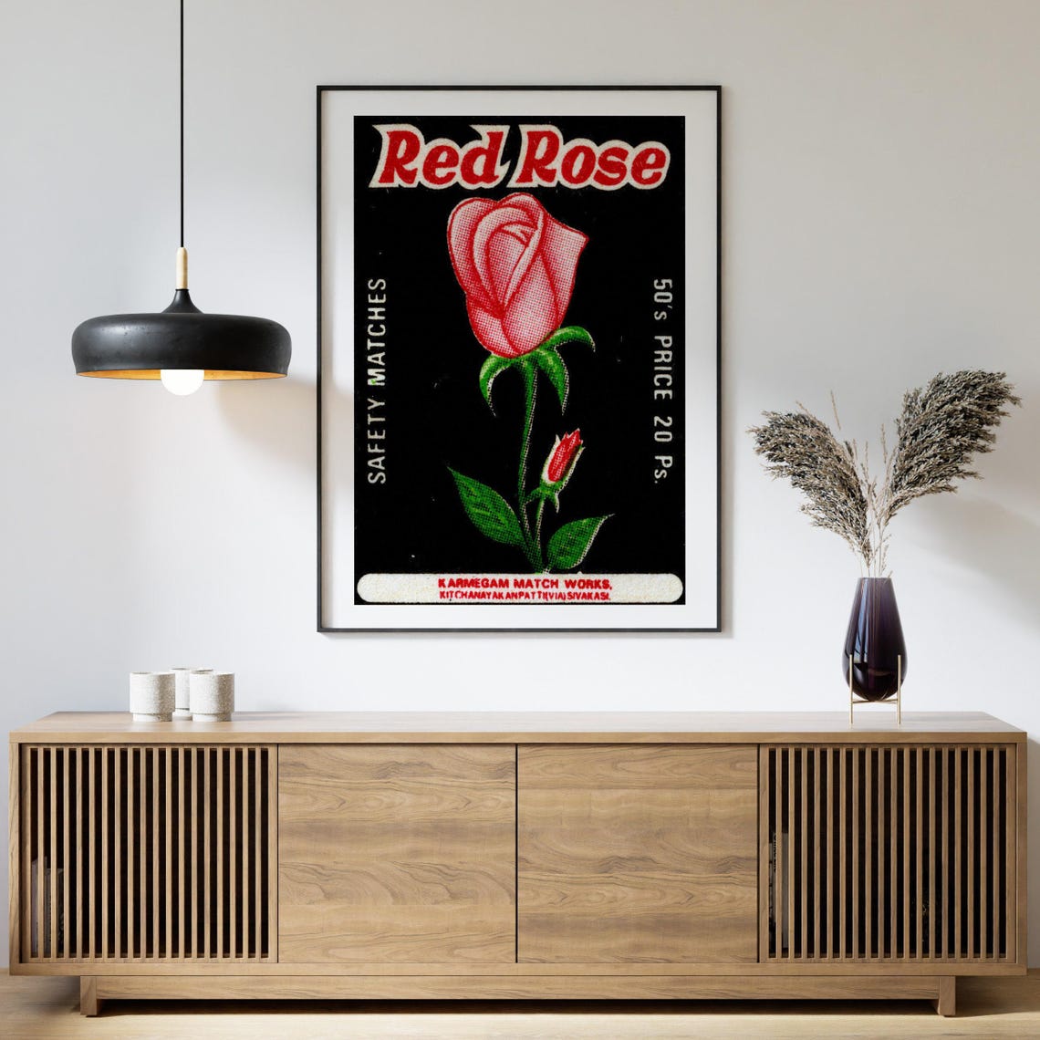 Red Rose Indian Safety Matches Vintage Floral Matchbox Poster - Image 4