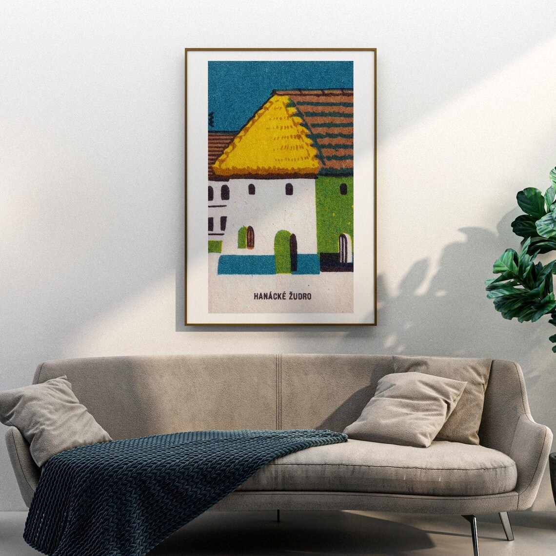 Straw Roof House Matchbox Print, Vintage Czech Poster - Image 3