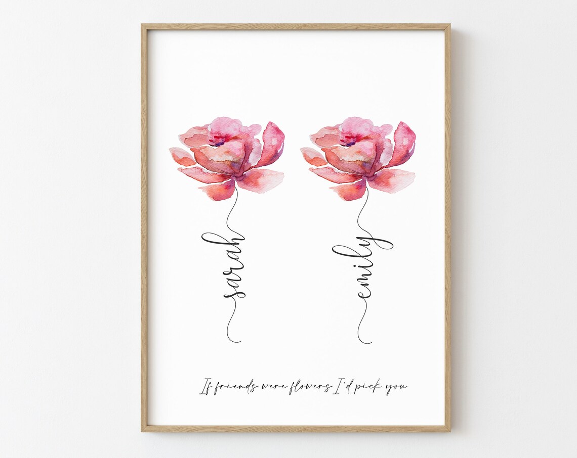 Personalized Flower Names Print Best Friend Gift Custom Wall Poster