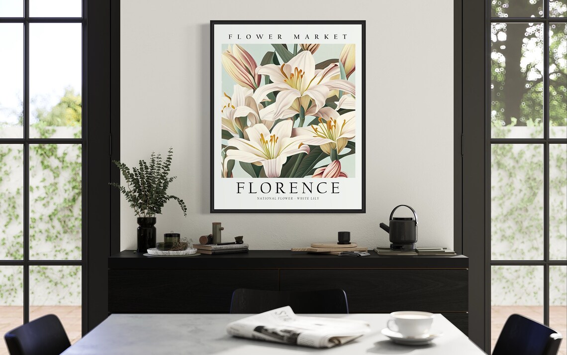 Florence Flower Market White Lily Botanical Illustration Poster - Image 3
