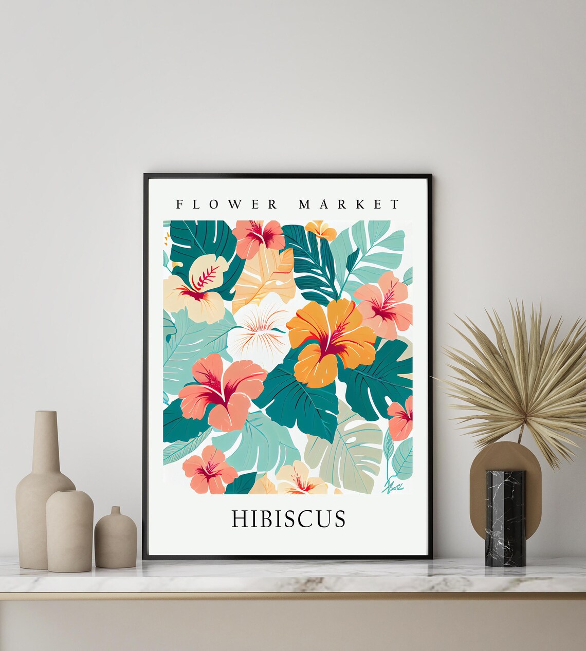 Hibiscus Tropical Coral Bloom Botanical Flower Market Art Print - Image 2