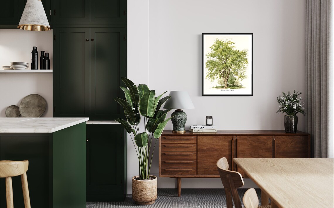 Black Locust Leafy Tree Watercolor Botanical Green Art Poster - Image 3