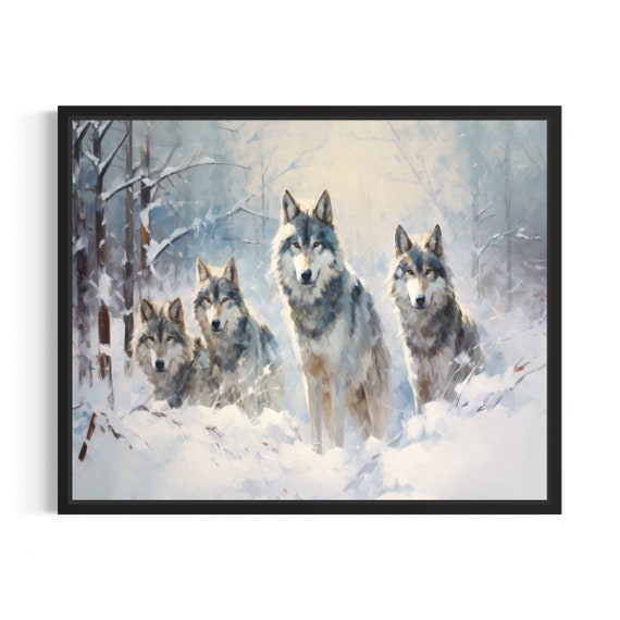 Pack Of Wolves Poster Art Print Winter Scenery Artwork Wall Art Painting