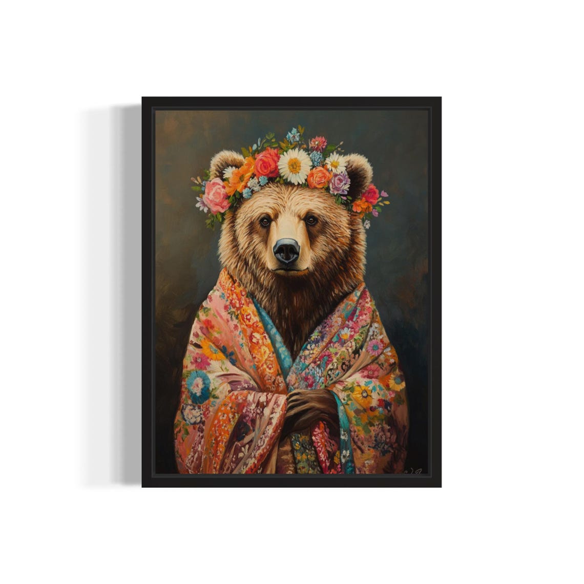 Grizzly Bear Poster Art Print Animal Flowers In Kimono Wall Art Decor Painting Artwork