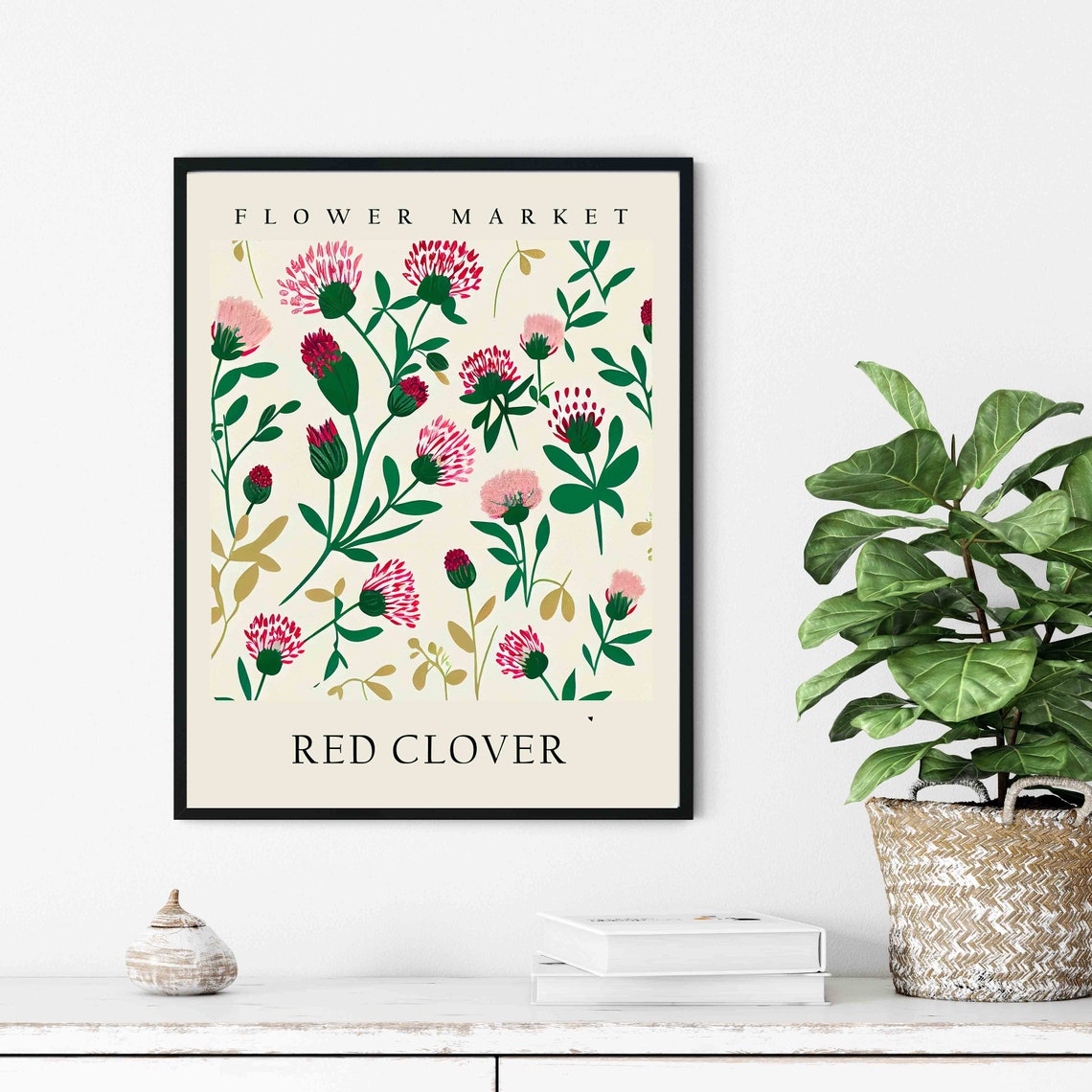 Red Clover Crimson Meadow Botanical Flower Market Pastel Art Print - Image 2
