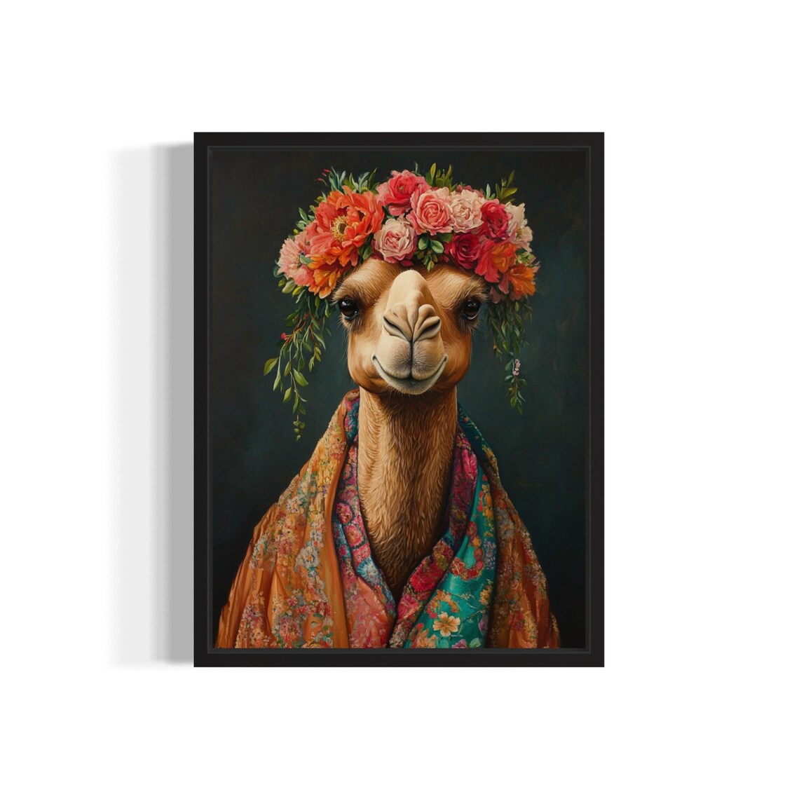 Camel Flower Crown Kimono Portrait Japanese Style Cute Animal Poster