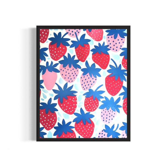 Strawberry Poster Art Print Kitchen Fruit Decor For Kitchen Dining Restaurant Neutral Food Pastel Artwork