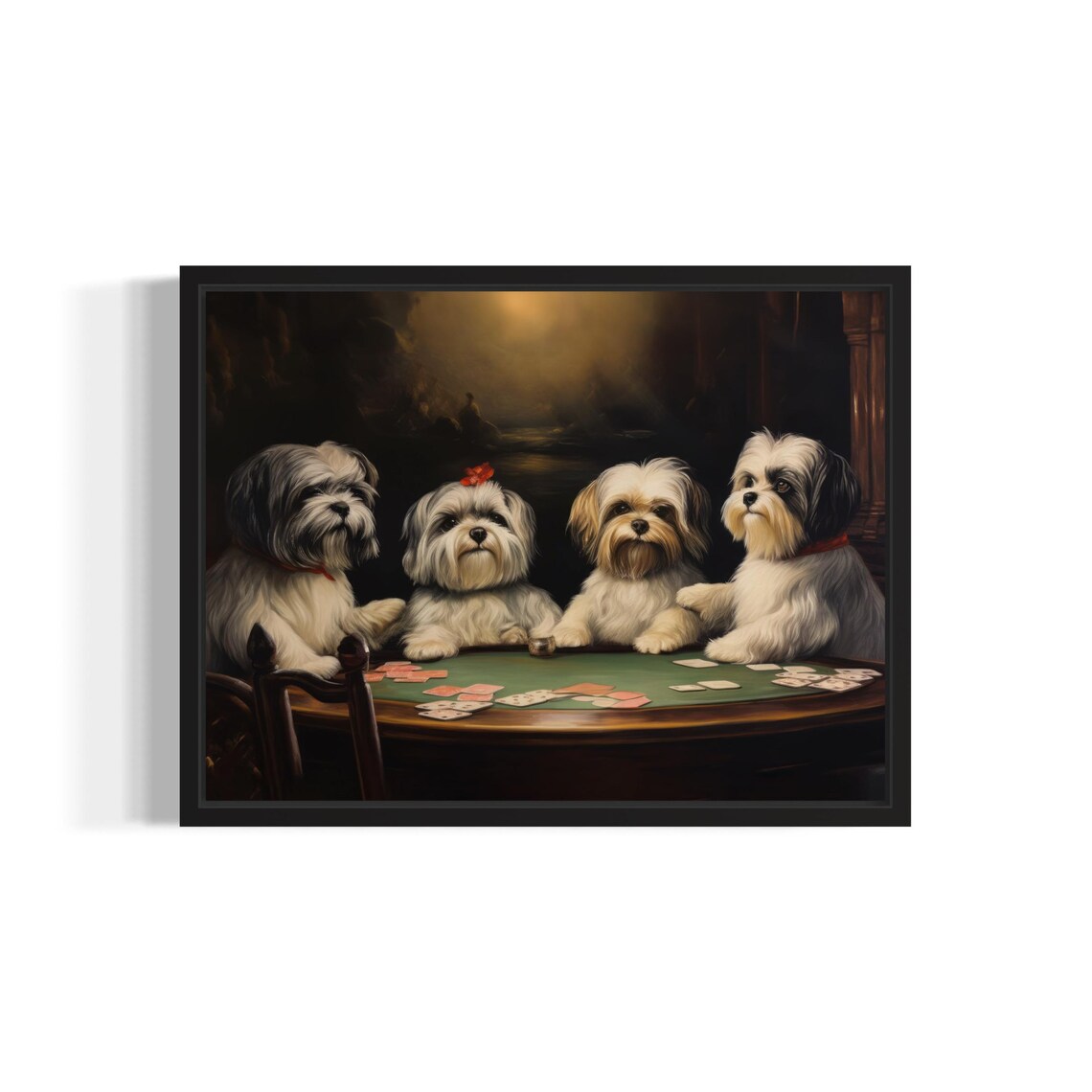 Lhasa Apso Dogs Playing Poker Card Game Funny Pet Humor Poster