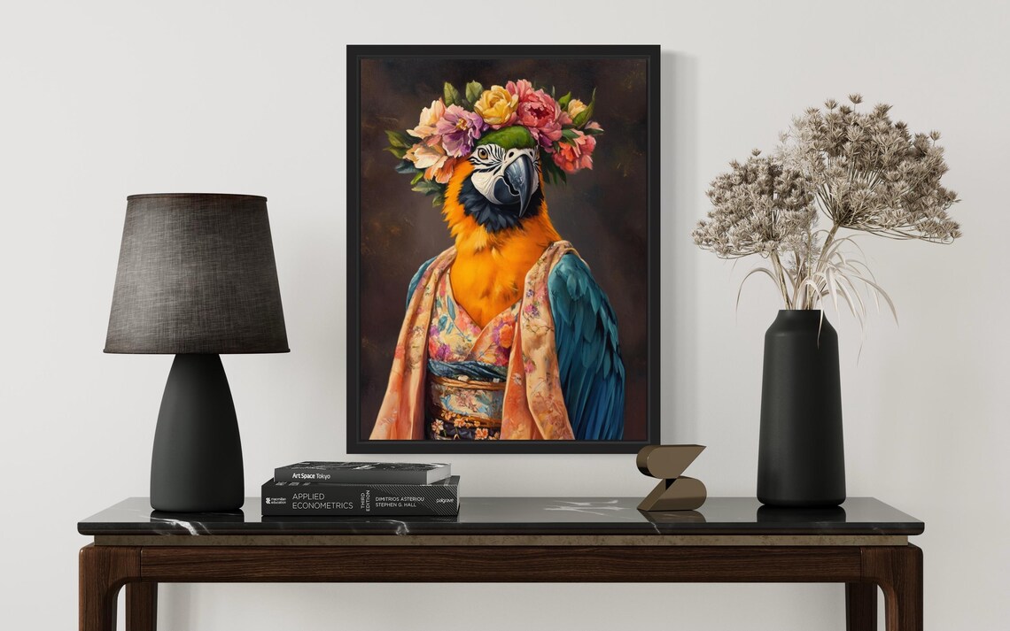 Macaw in Kimono Art Print, Botanical Decor - Image 2