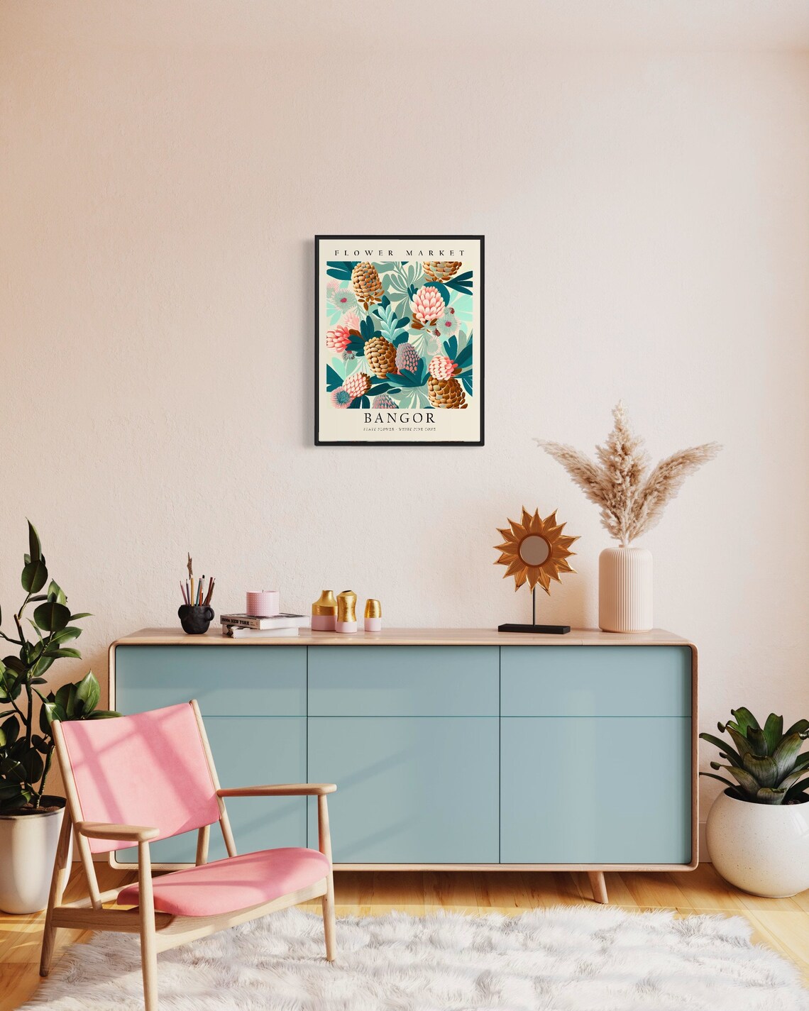 Bangor Maine White Pine Cone Flower Market Botanical Art Poster - Image 2