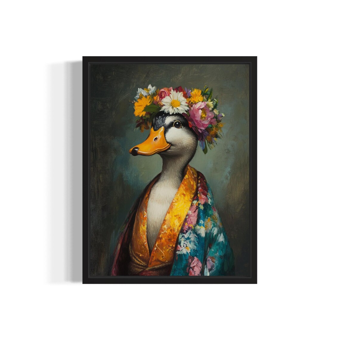 Duck Flower Crown Kimono Portrait Japanese Style Cute Bird Poster