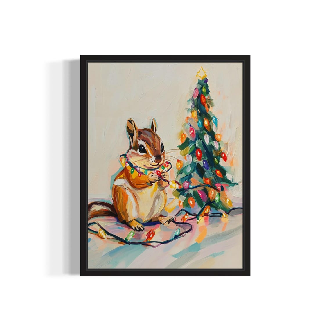 Chipmunk Tangled In Christmas Lights Holiday Tree Poster Artwork