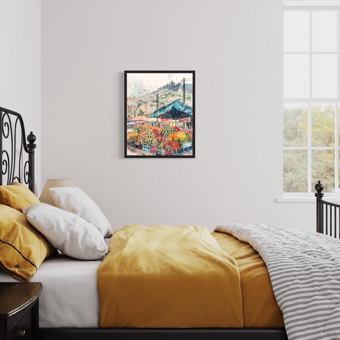 Quito Ecuador Old Town Hills Watercolor Flower Market Poster - Image 3