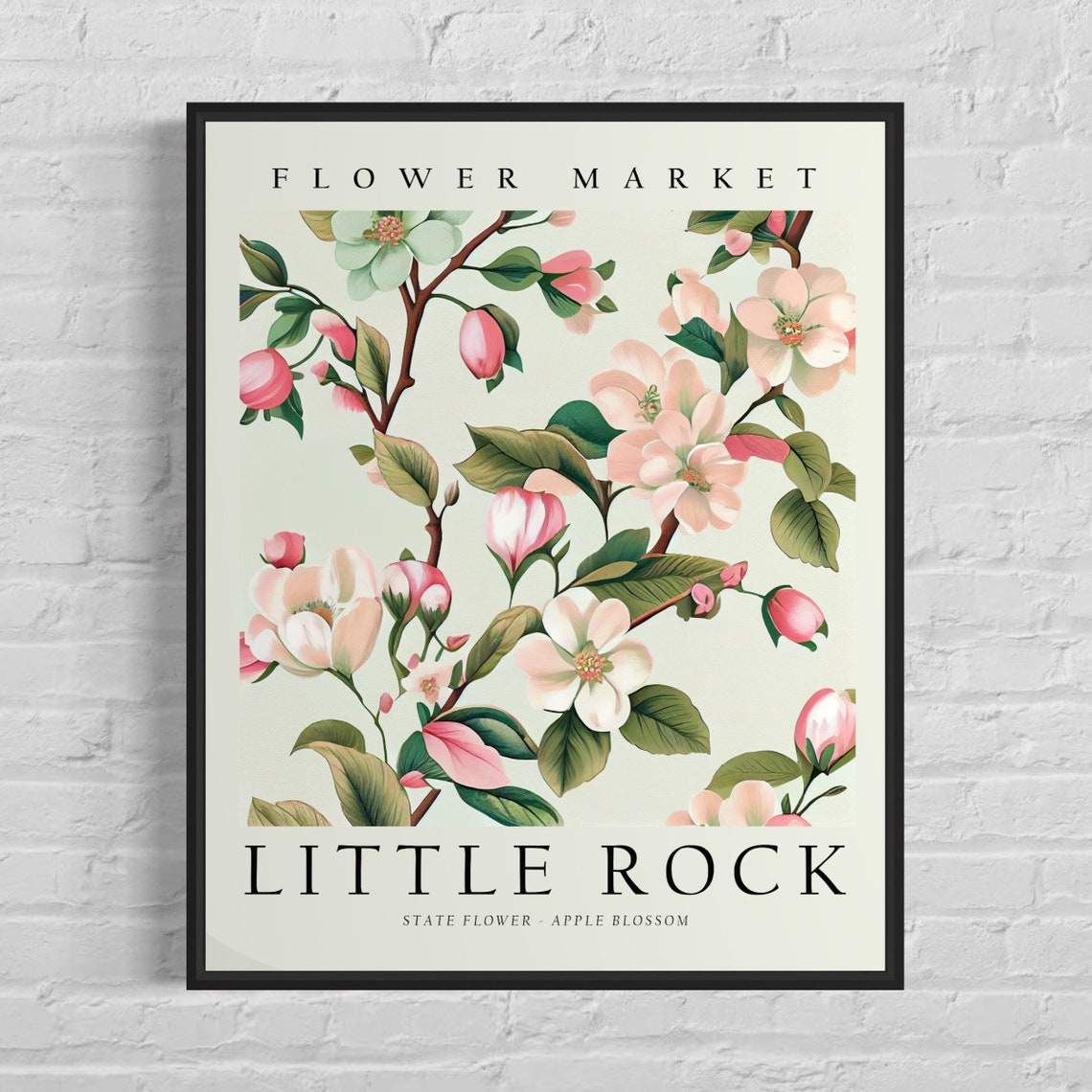 Little Rock Flower Market Vintage Botanical Apple Blossom Art Poster