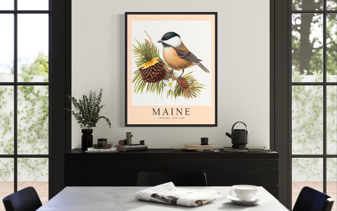 Maine Chickadee Pine Cone Winter Bird Watercolor Print Artwork - Image 3