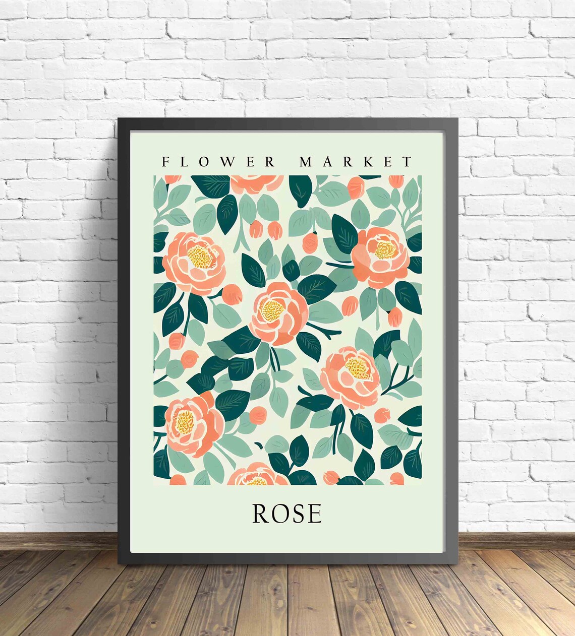 Rose Classic Coral Bloom Botanical Flower Market Pastel Art Print