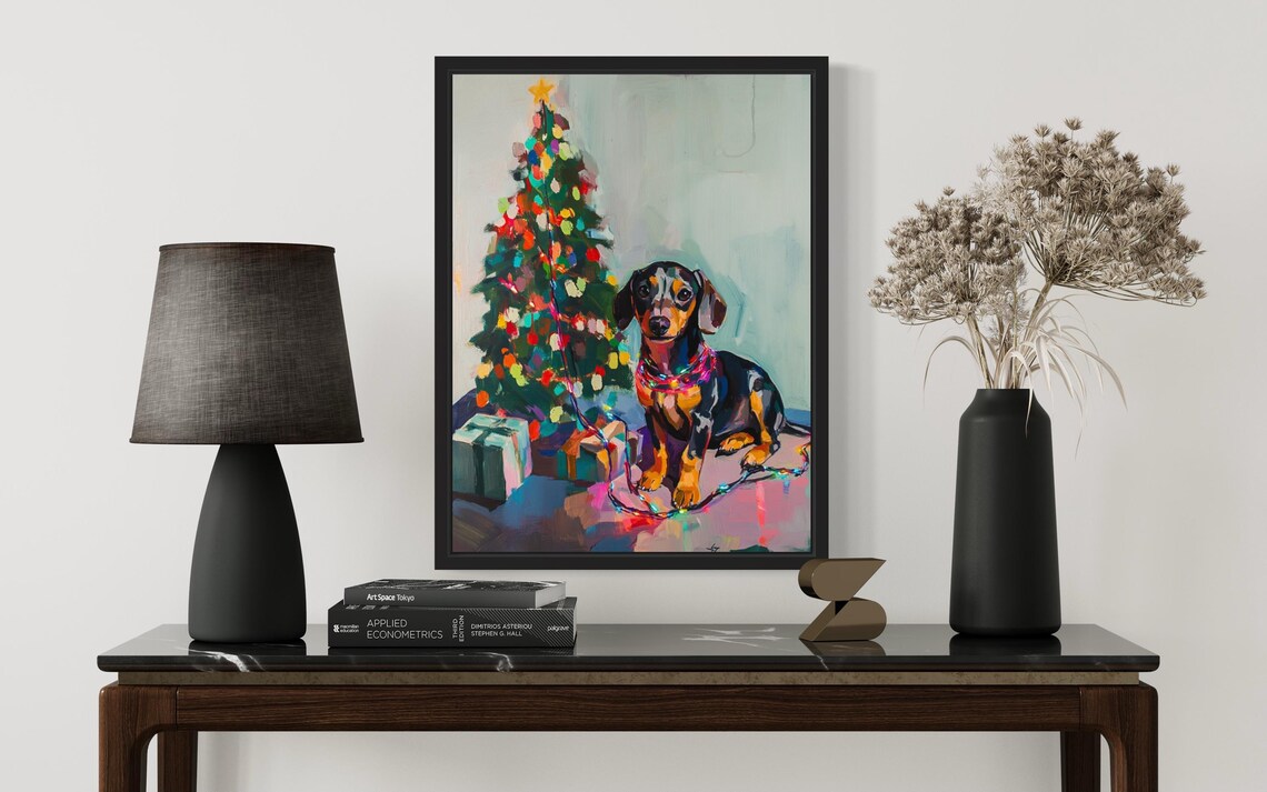 Dachshund Tangled in Christmas Lights Poster Print - Image 3