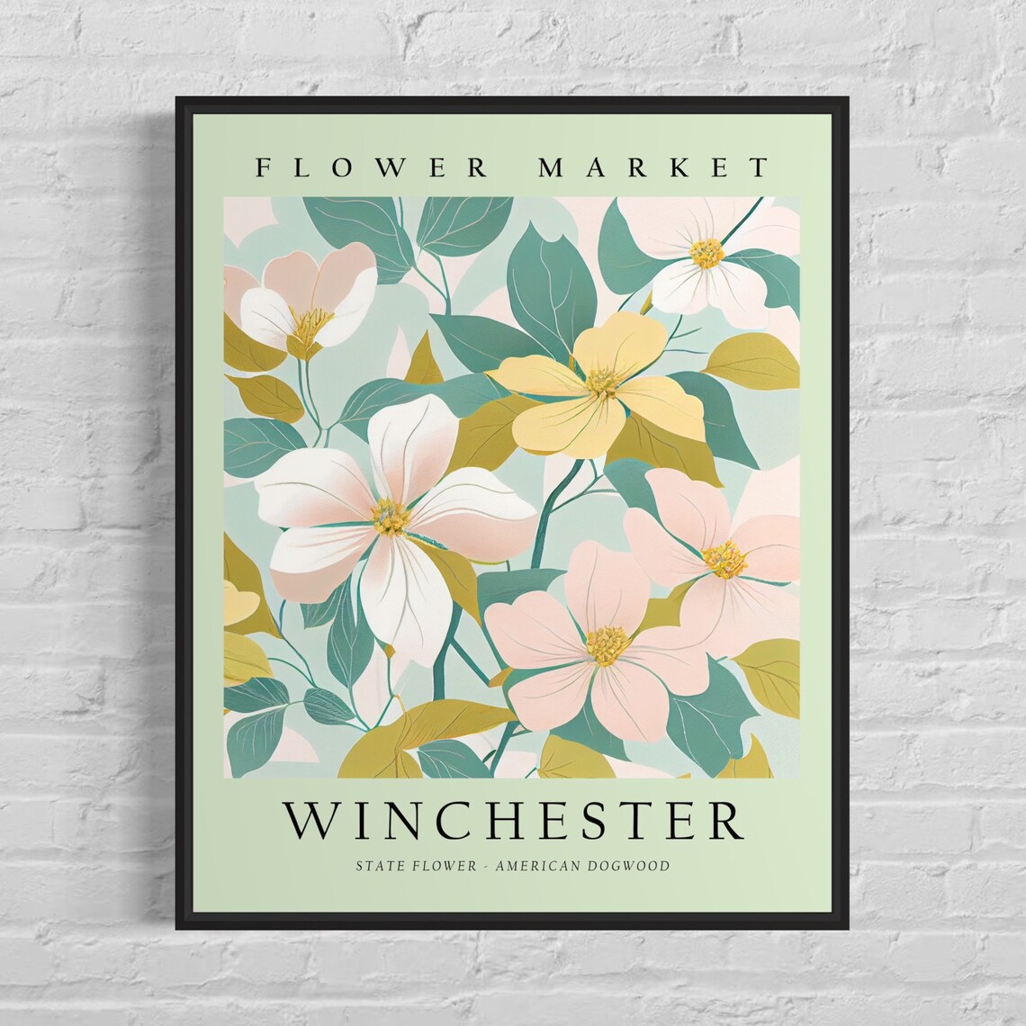Winchester Virginia Dogwood Flower Market Vintage Botanical Poster