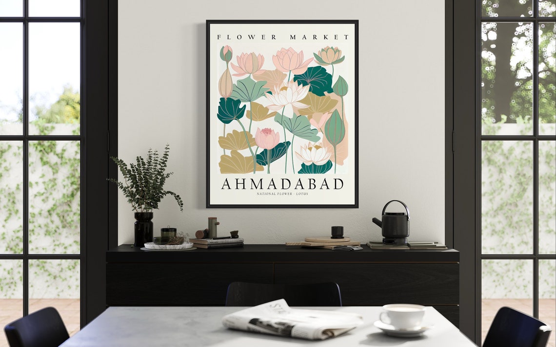 Ahmadabad India Flower Market Pink Lotus Botanical Art Poster - Image 3