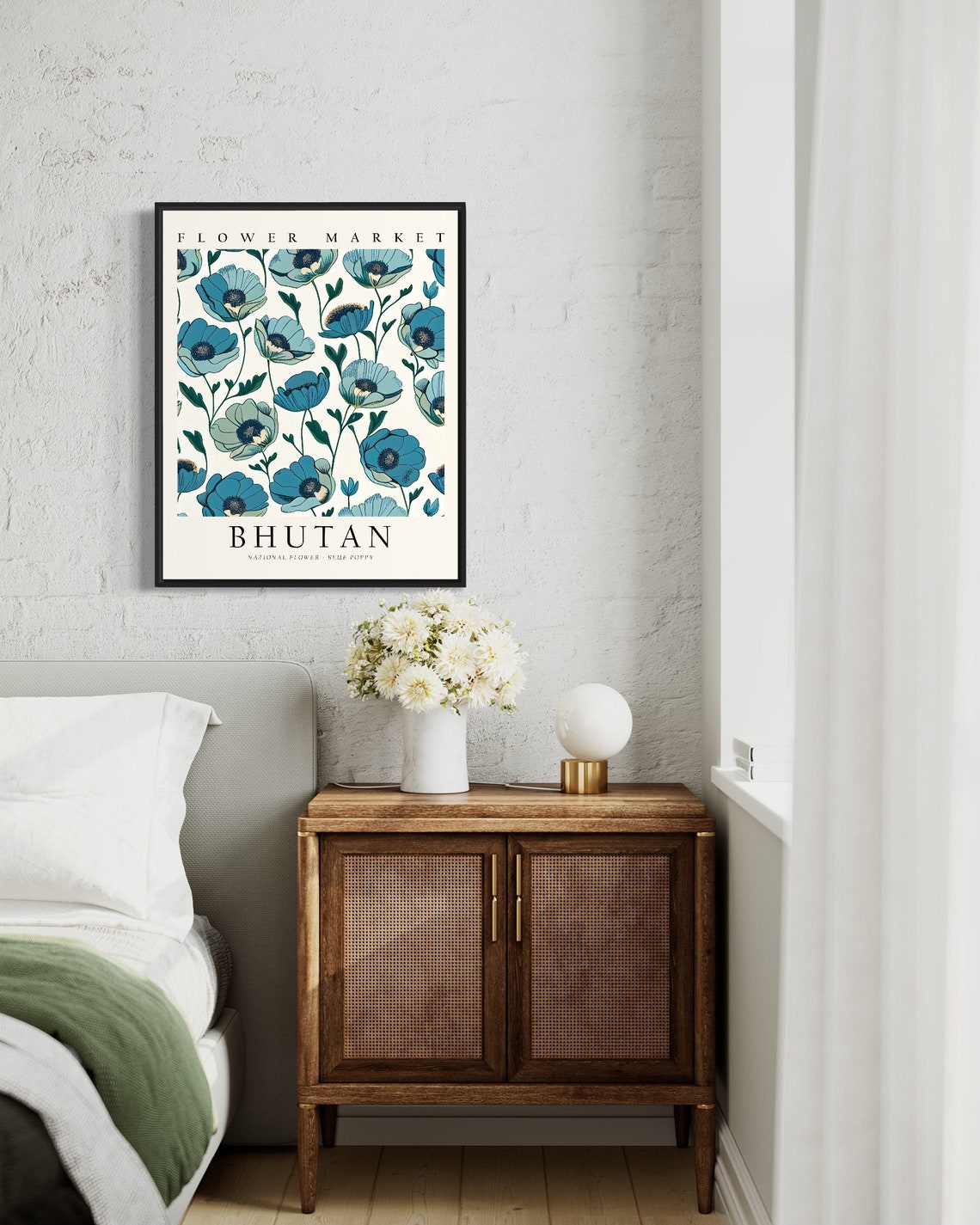 Bhutan Flower Market Blue Poppy Botanical Pattern Art Poster - Image 3