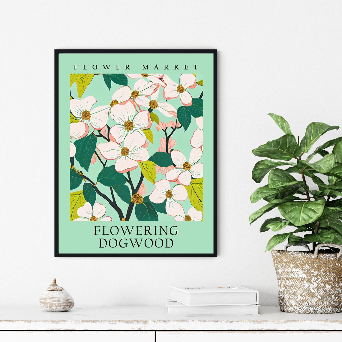 Flowering Dogwood Blush Mint Botanical Flower Market Art Print - Image 3