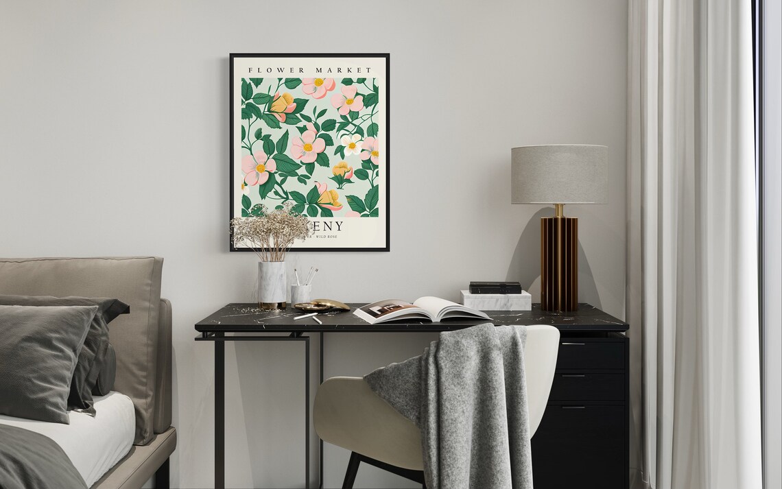 Ankeny Iowa Flower Market State Flower Botanical Wild Rose Poster - Image 3