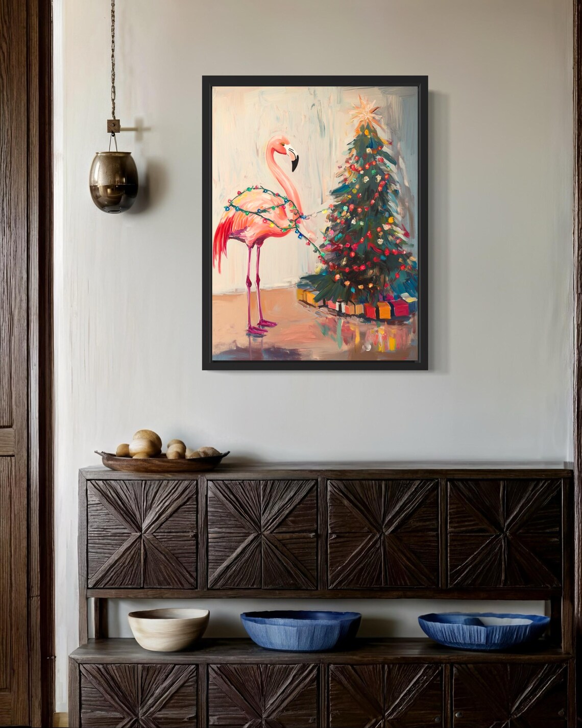 Flamingo Tangled In Christmas Lights Tropical Holiday Poster - Image 3