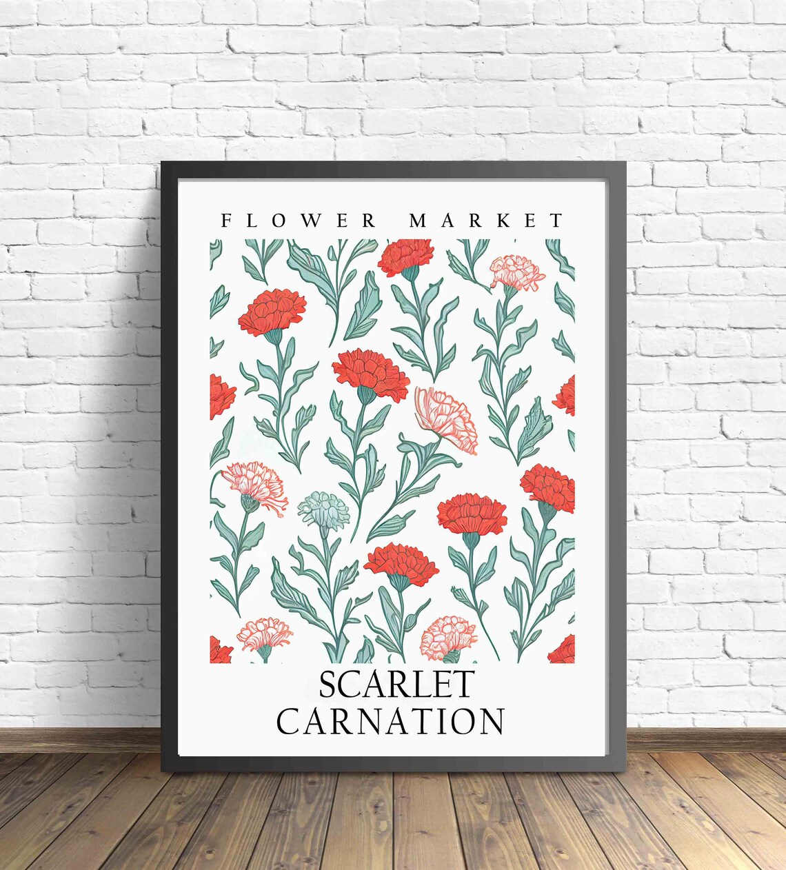Scarlet Carnation Red Blush Botanical Flower Market Art Print