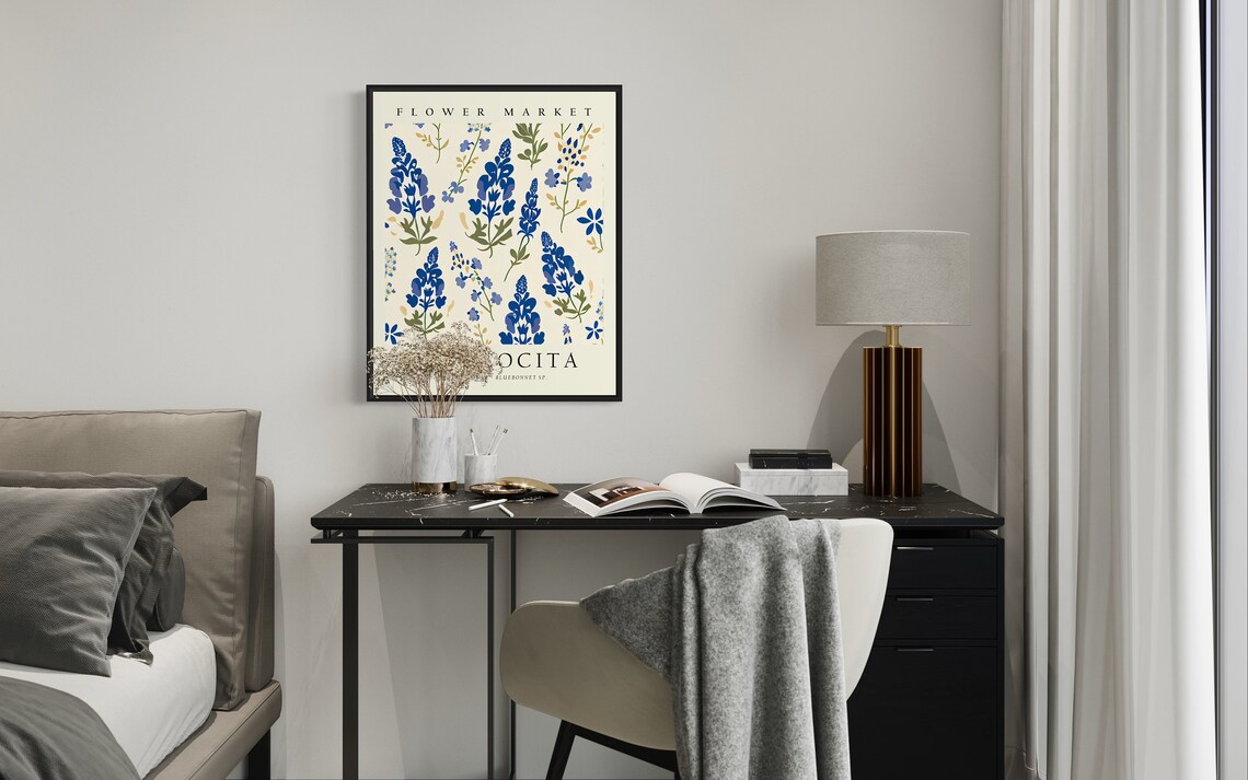 Atascocita Texas Bluebonnet Botanical Flower Market Wall Art - Image 3