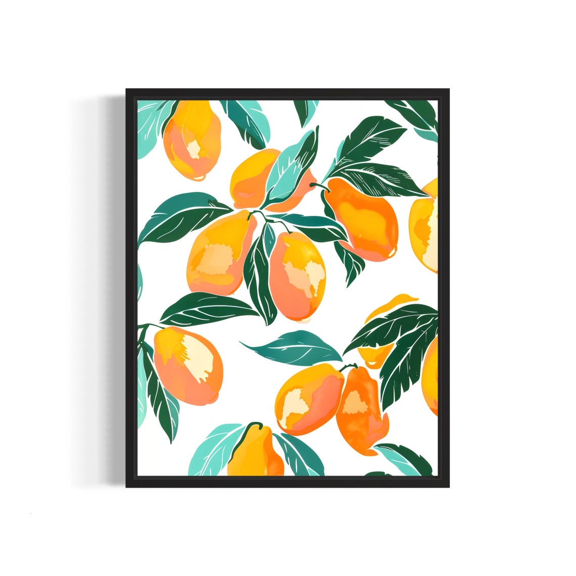 Mango Pattern Orange Teal Tropical Sunny Illustrated Fruit Poster