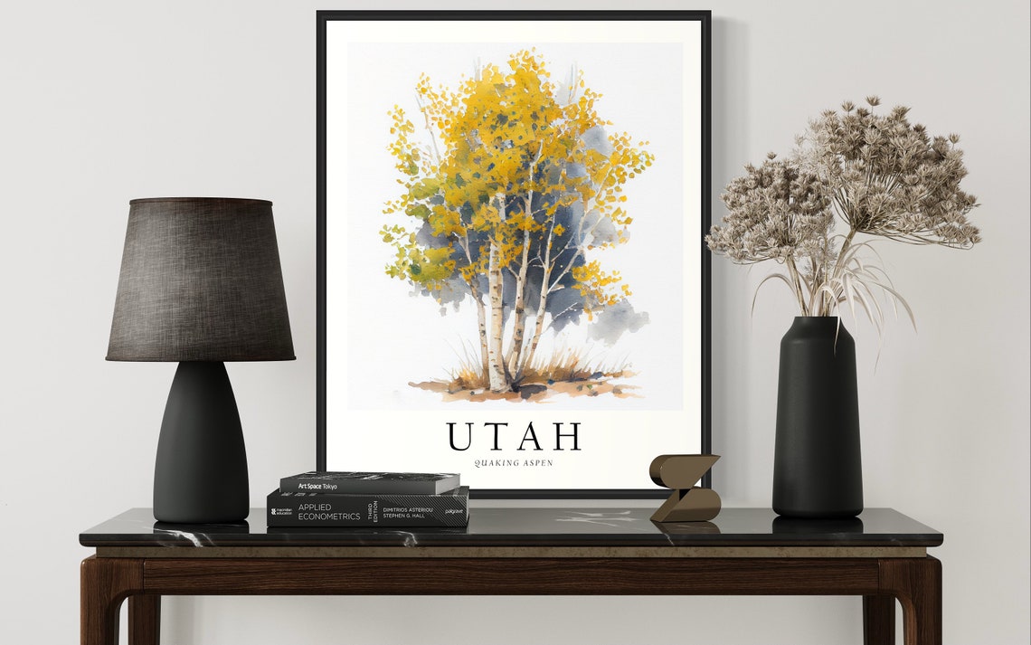 Utah Quaking Aspen Watercolor State Tree Botanical Art Print - Image 2