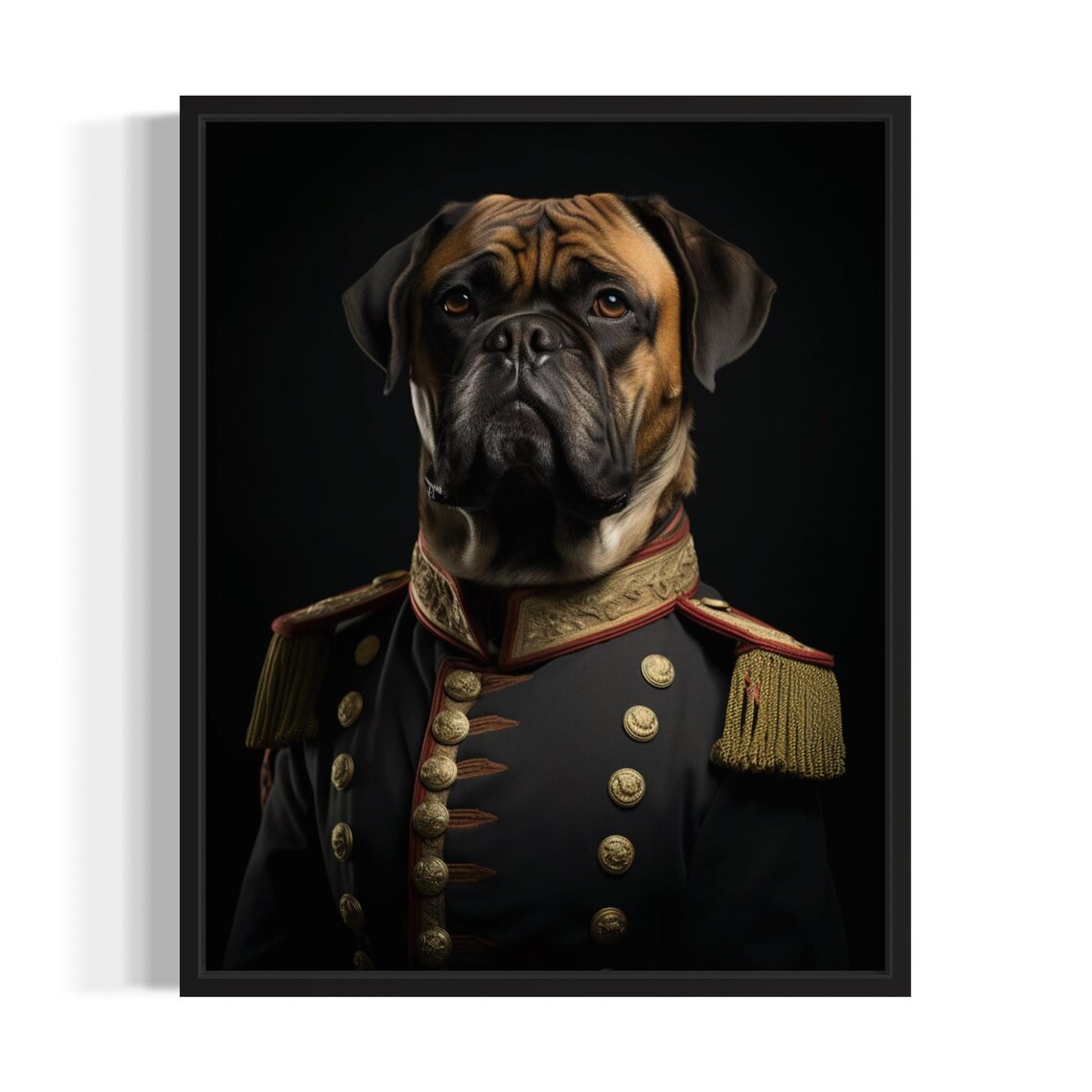 Bullmastiff Dog in Ornate Military General Uniform Portrait Poster