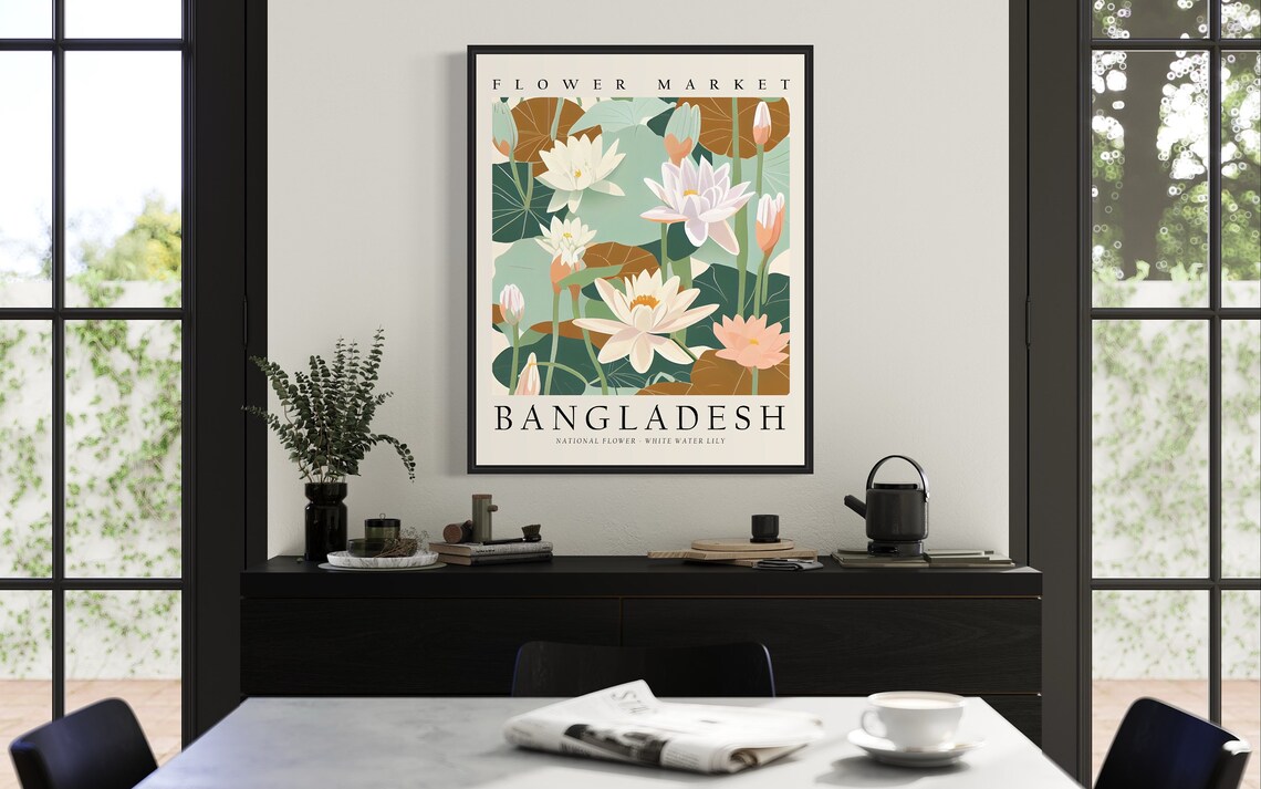 White Water Lily Botanical Art Print, Bangladesh - Image 2