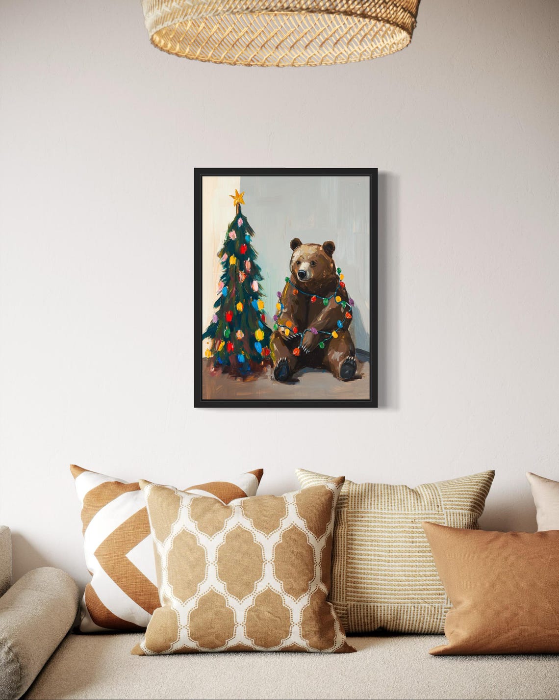 Brown Bear Tangled In Christmas Lights Holiday Poster Artwork - Image 2