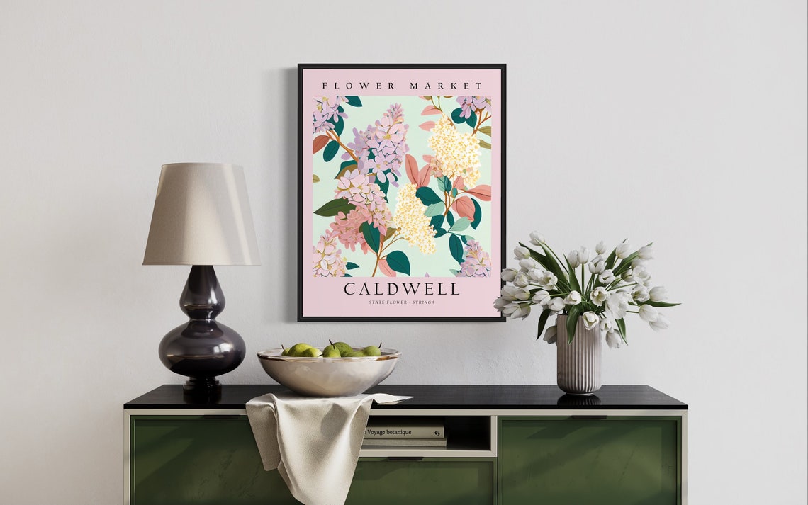 Caldwell Idaho Syringa Lilac Blossom Botanical Flower Market Poster - Image 3