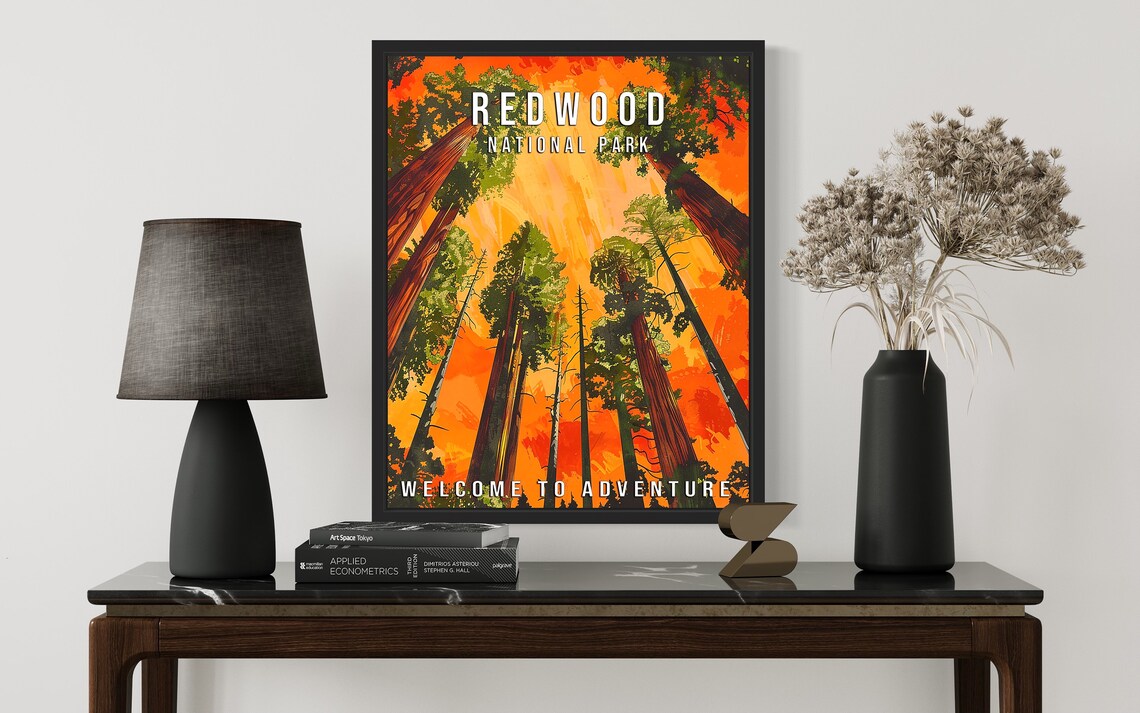 Redwood National Park California Towering Trees Sunset Travel Poster - Image 3