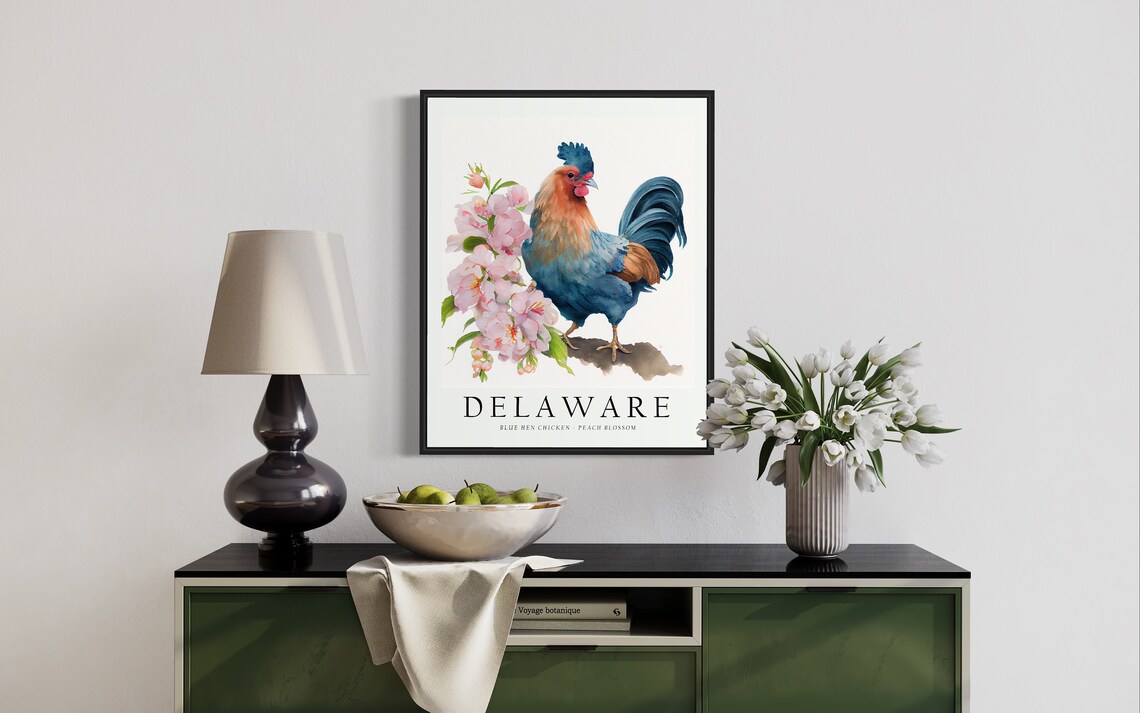 Delaware State Bird Art Print, State Flower Wall Decor - Image 2