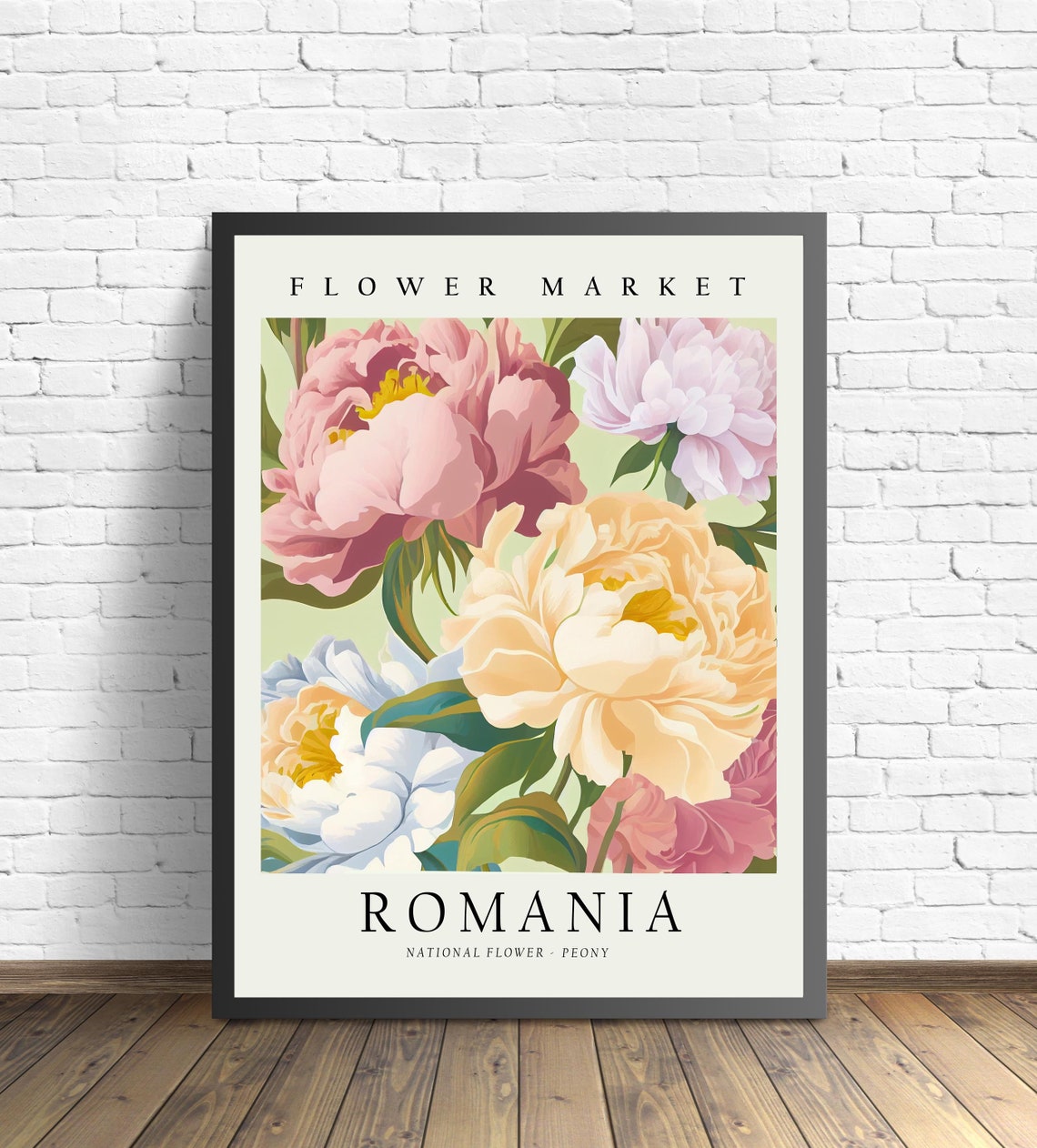 Romania Flower Market Lush Peony Bloom Elegant Pastel Poster