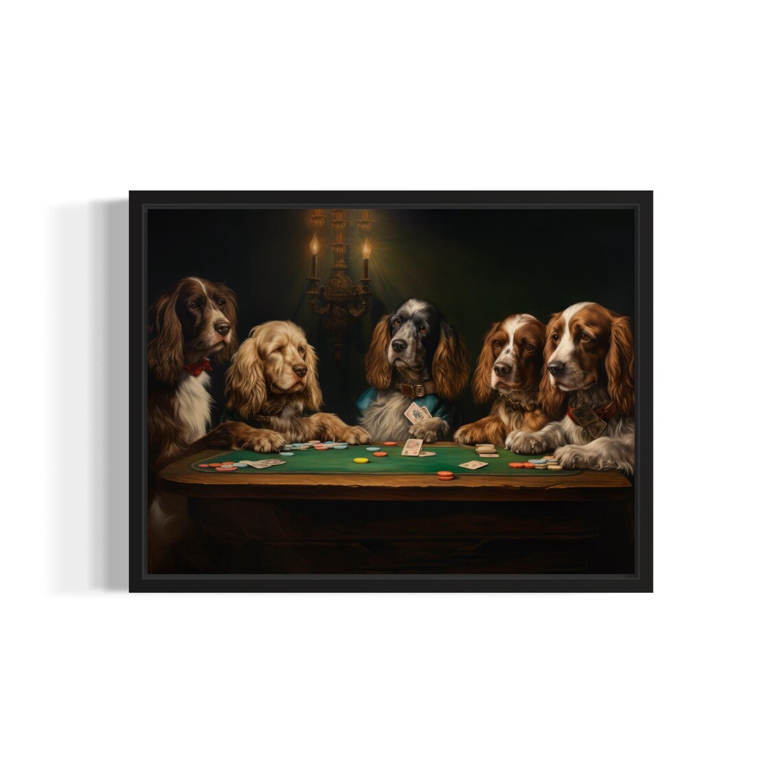 Cocker Spaniels Playing Poker Card Game Dogs Oil Painting Poster