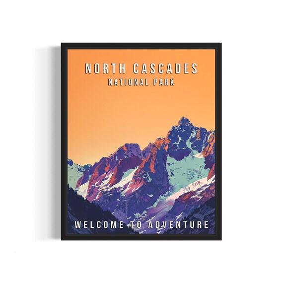 North Cascades National Park Washington Glaciers Vintage Travel Poster
