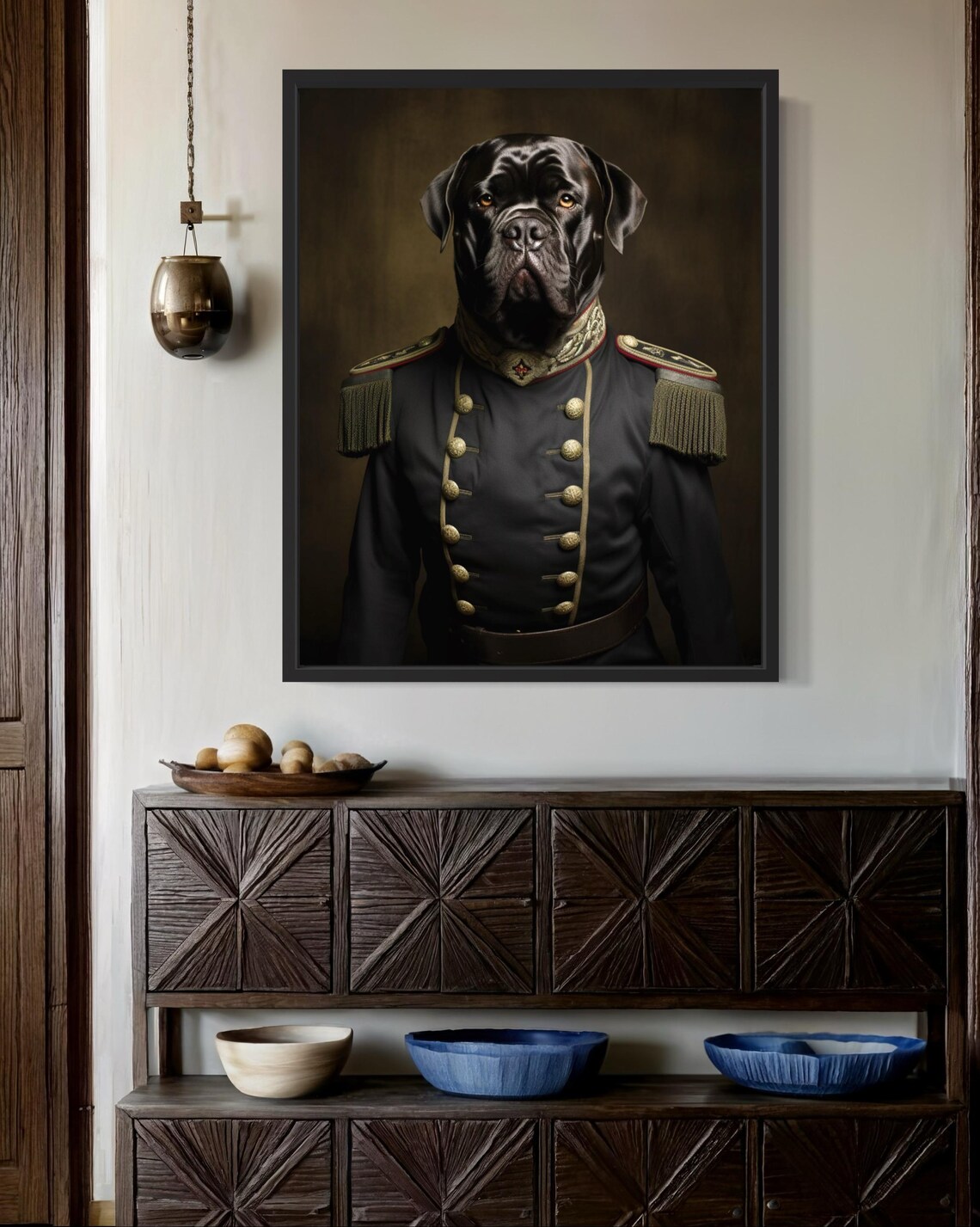 Black Mastiff Dog in Military General Uniform Portrait Poster - Image 2