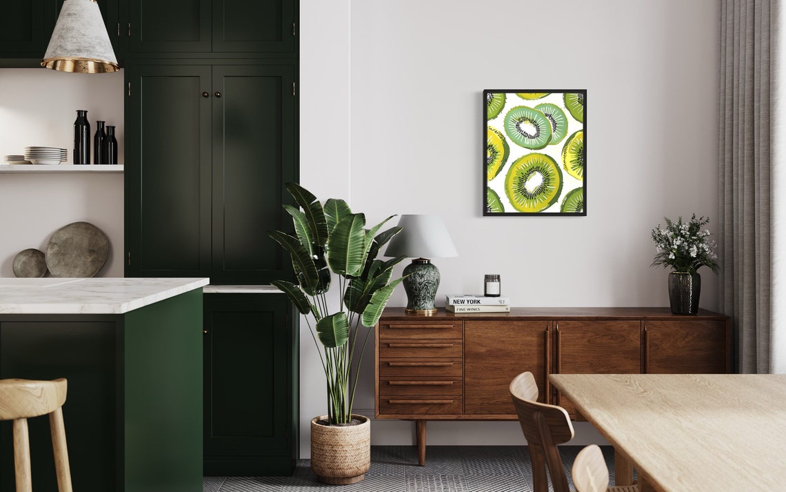 Kiwi Slice Pattern Vibrant Green Illustrated Fruit Art Poster - Image 2