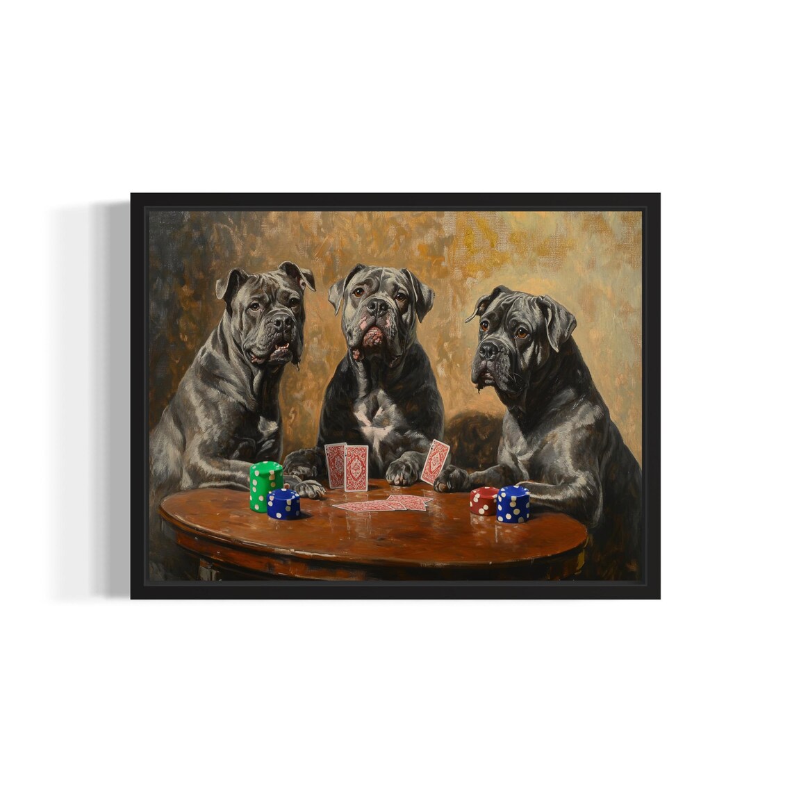 Three Cane Corso Dogs Playing Poker Card Game Painting Poster