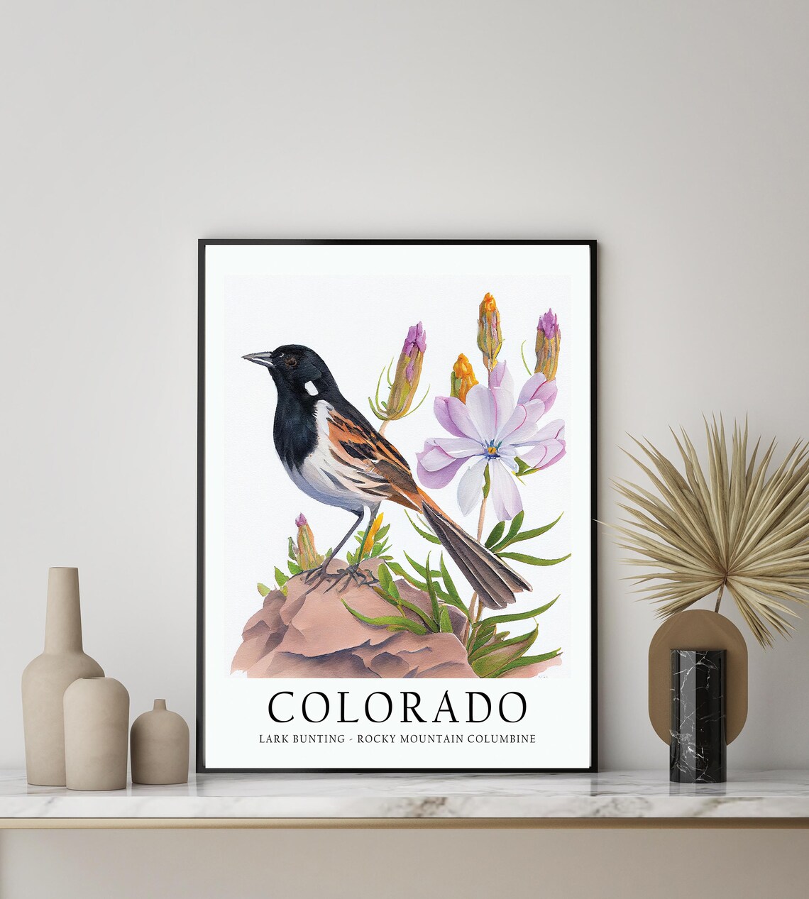 Colorado State Bird Art Print, State Flower