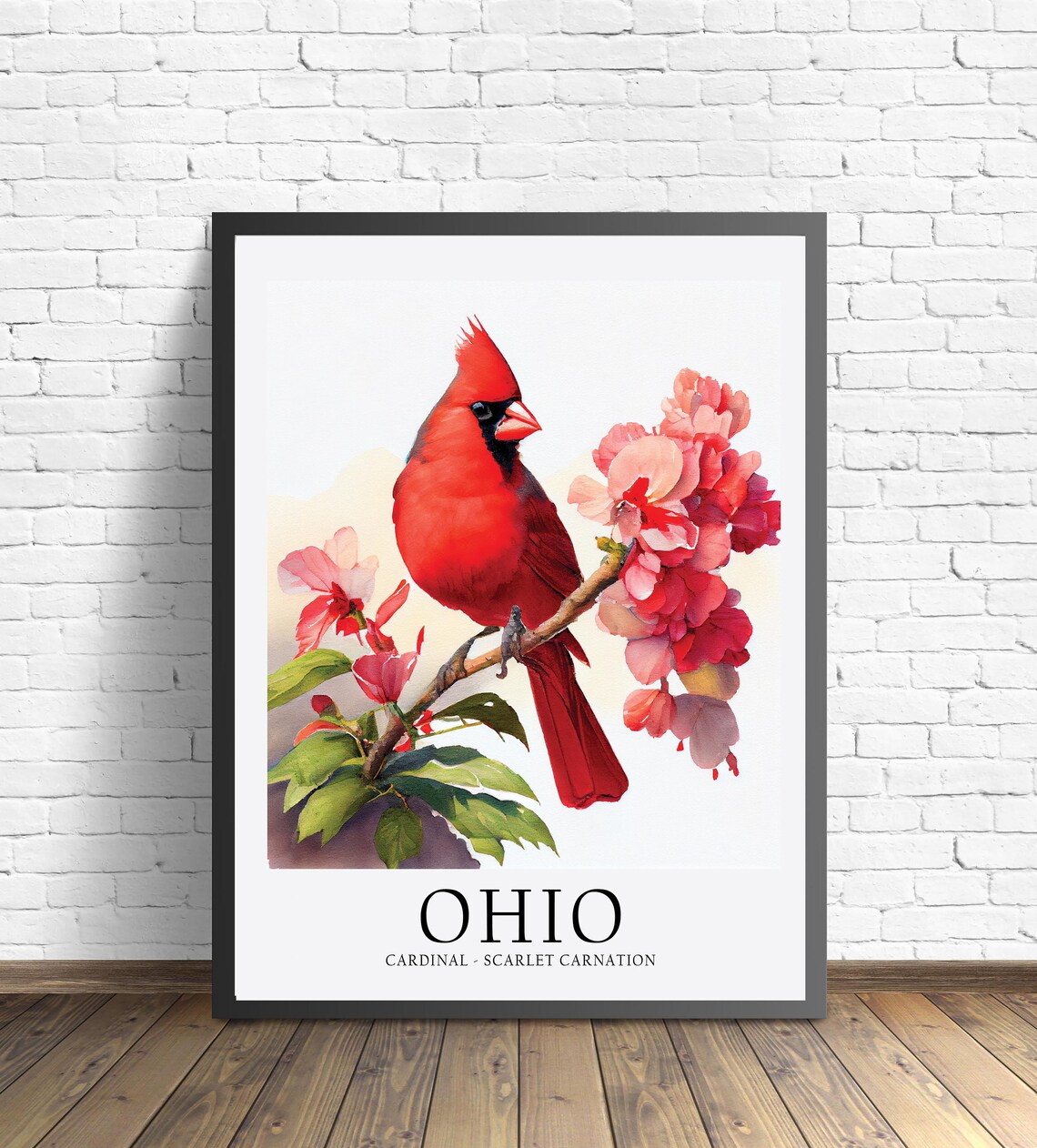 Ohio State Bird Art Print, State Flower Wall Art