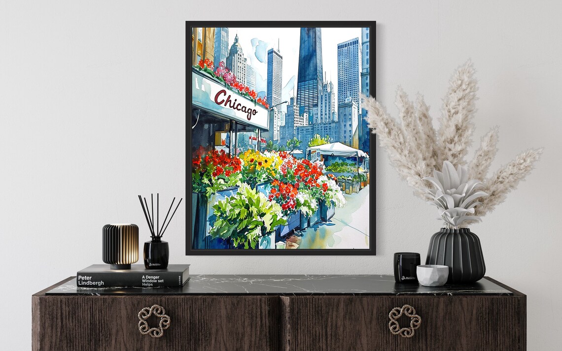 Chicago Flower Market Poster Art Print, Neutral Botanical - Image 2