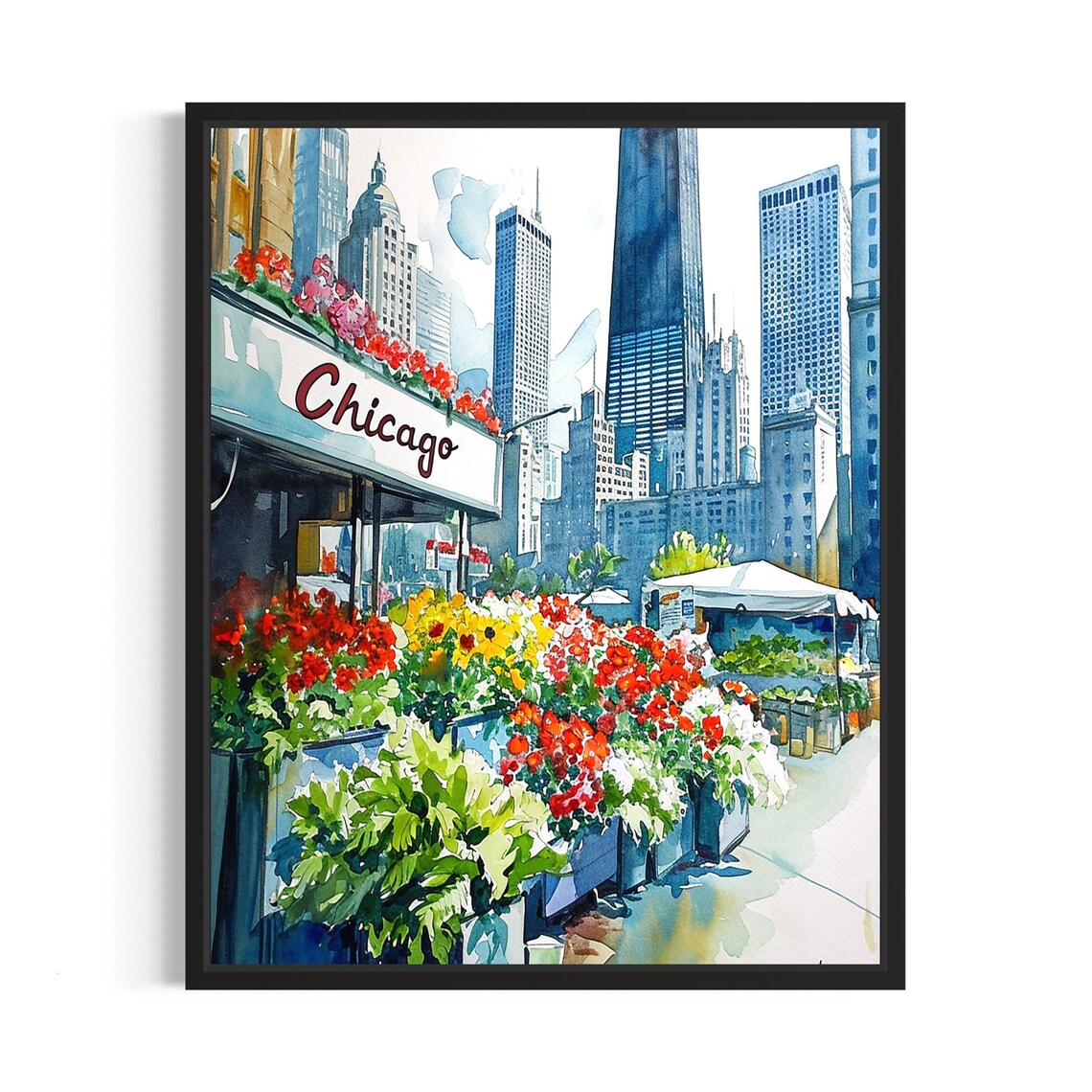 Chicago Flower Market Poster Art Print, Neutral Botanical